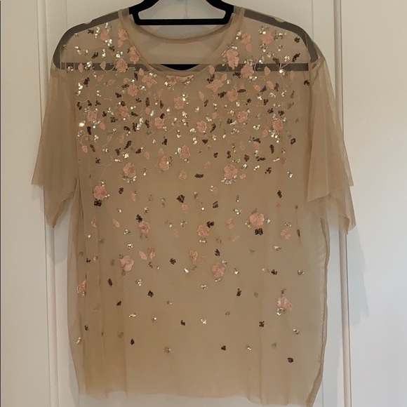 Sequin embroidered sheer T-shirt - Picture 3 of 8